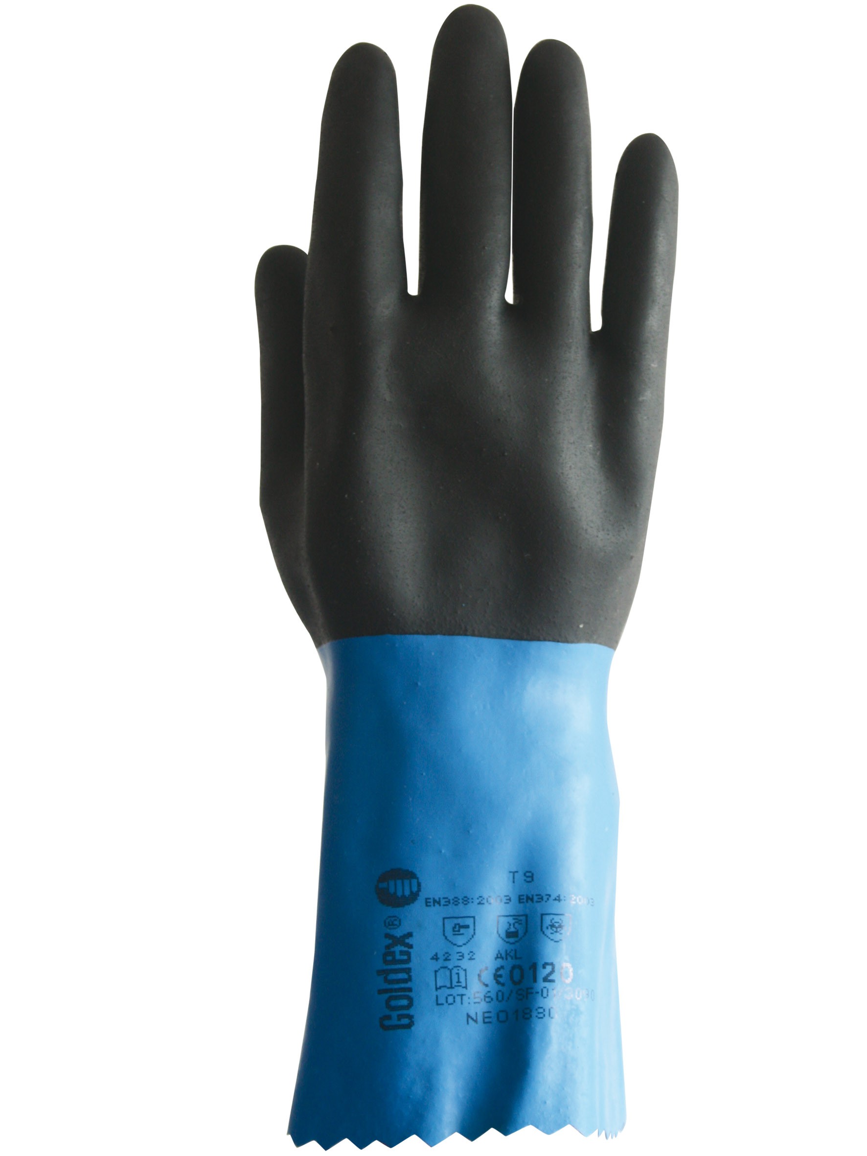 Handschuhe Neopren 30cm NEO1830 voll beschichtet auf Baumwolle schw/blau