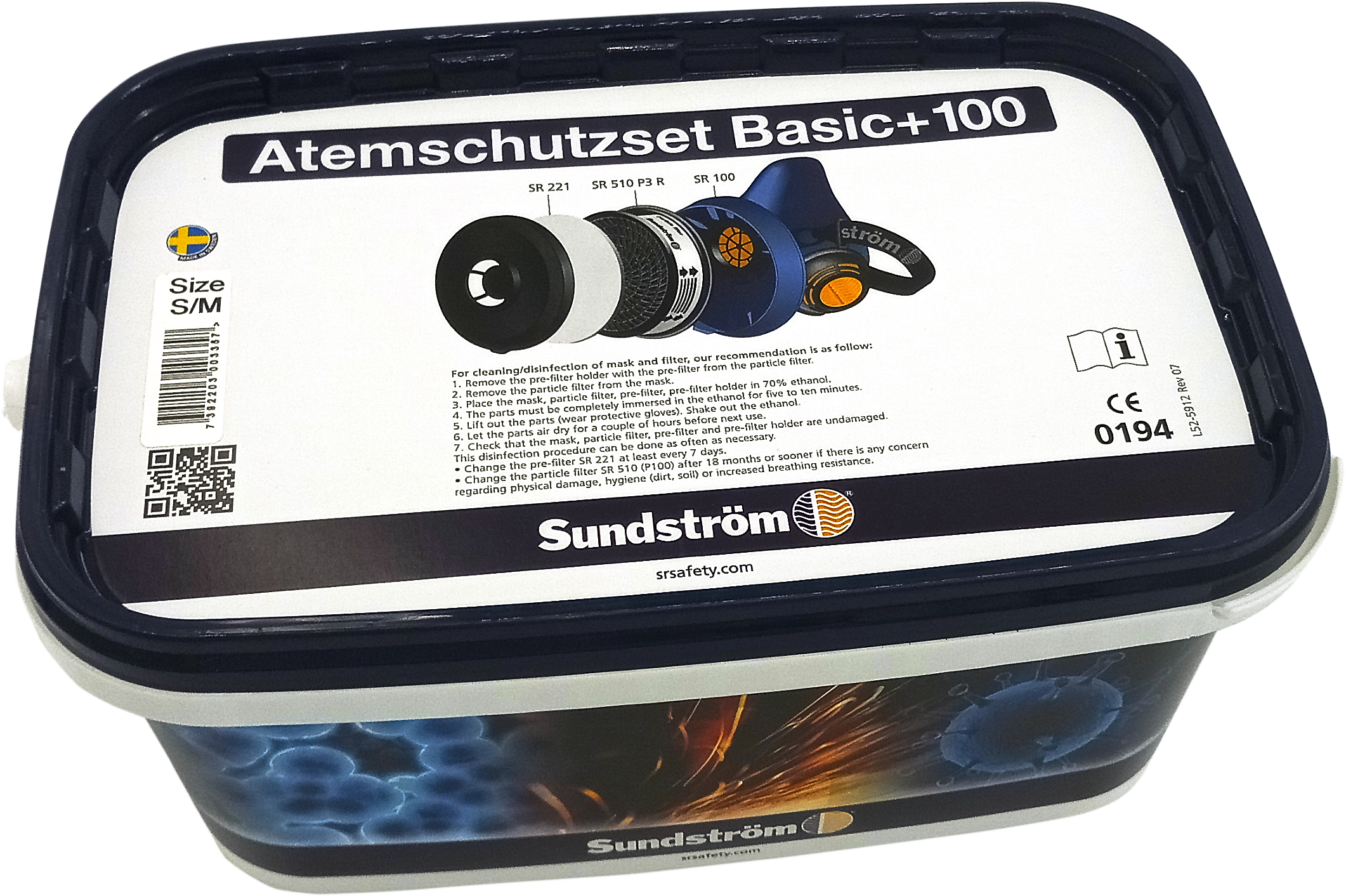 S/M Sundström SR100 Atemschutzset Basic+100, Filter P3, 5x Vorfilter 