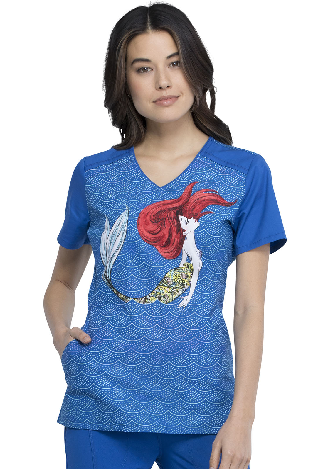  Cherokee Damen Kasack, Schlupfhemd mit Motiv "Arielle die Meerjungfrau", Blau, V-Neck