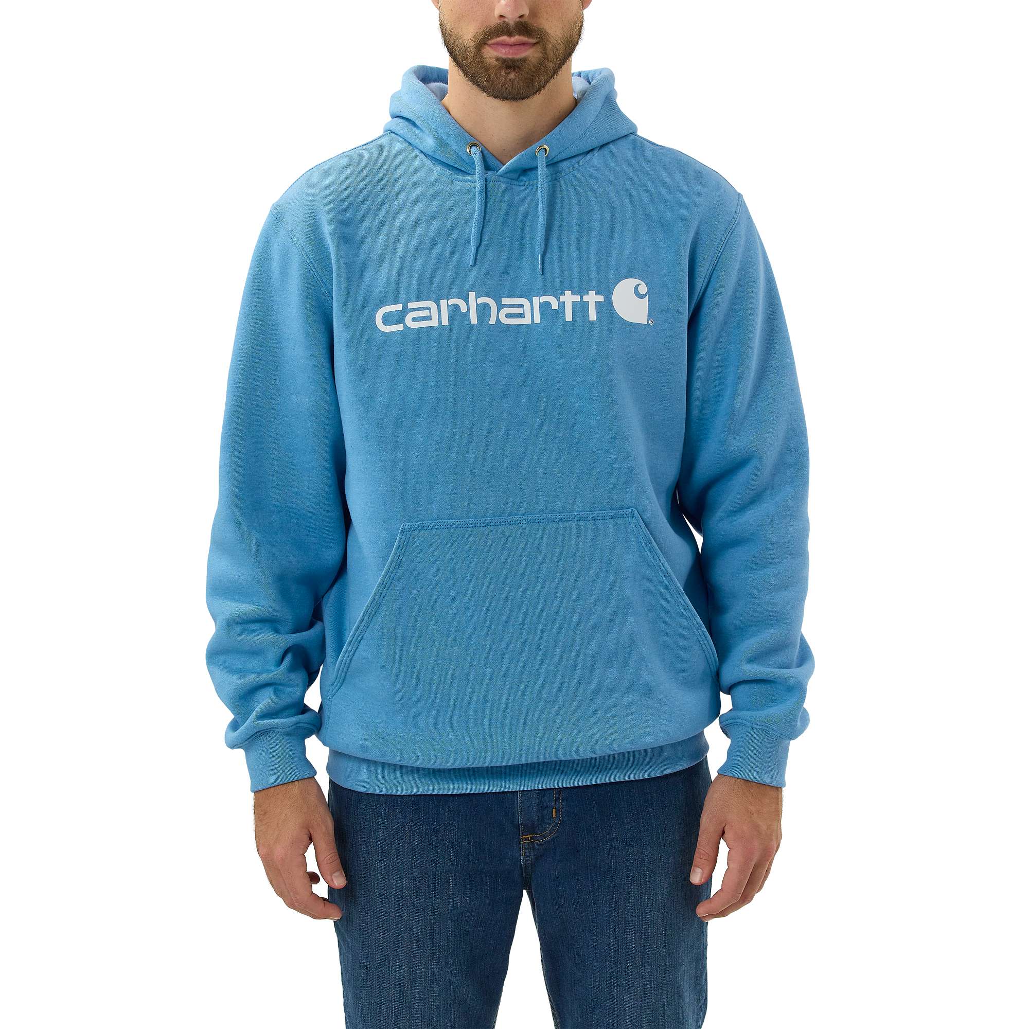 Carhartt Herren Hoodie, Hooded Logo Sweatshirt, Blue Lagoon