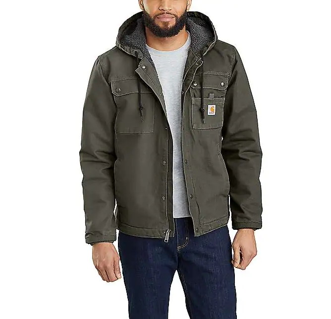 RELAXED FIT WASHED DUCK SHERPA-LINED UTILITY JACKET