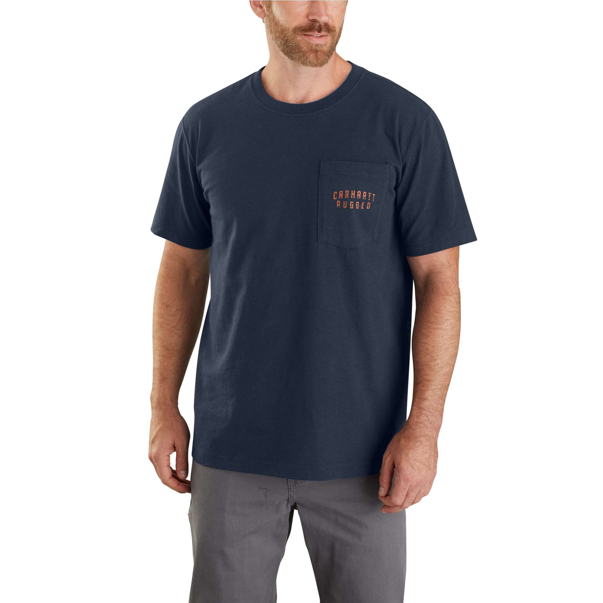 Carhartt Herren T-Shirt Back Graphic mit Brusttasche, Marineblau