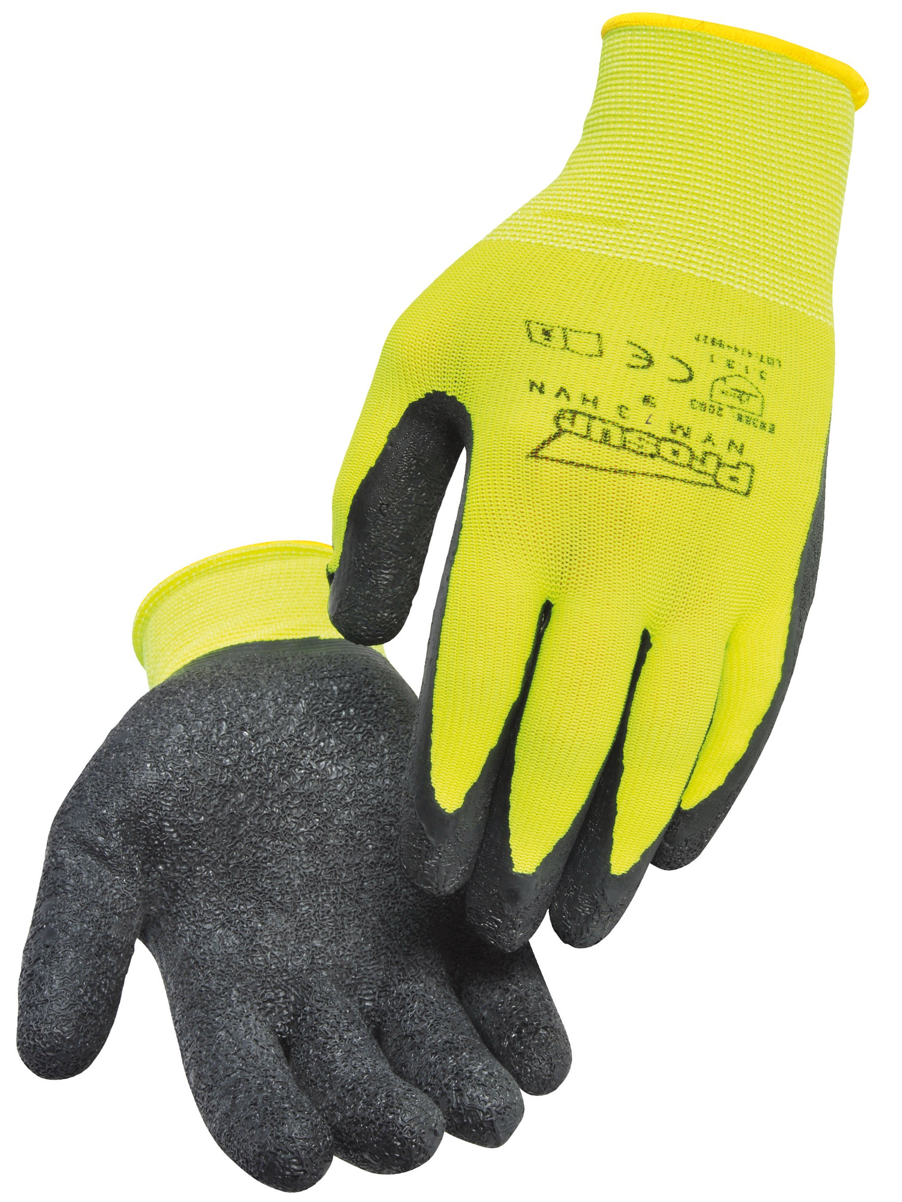 Handschuhe Latex warngelb Träger Polyamid Teilbeschichtung Latex