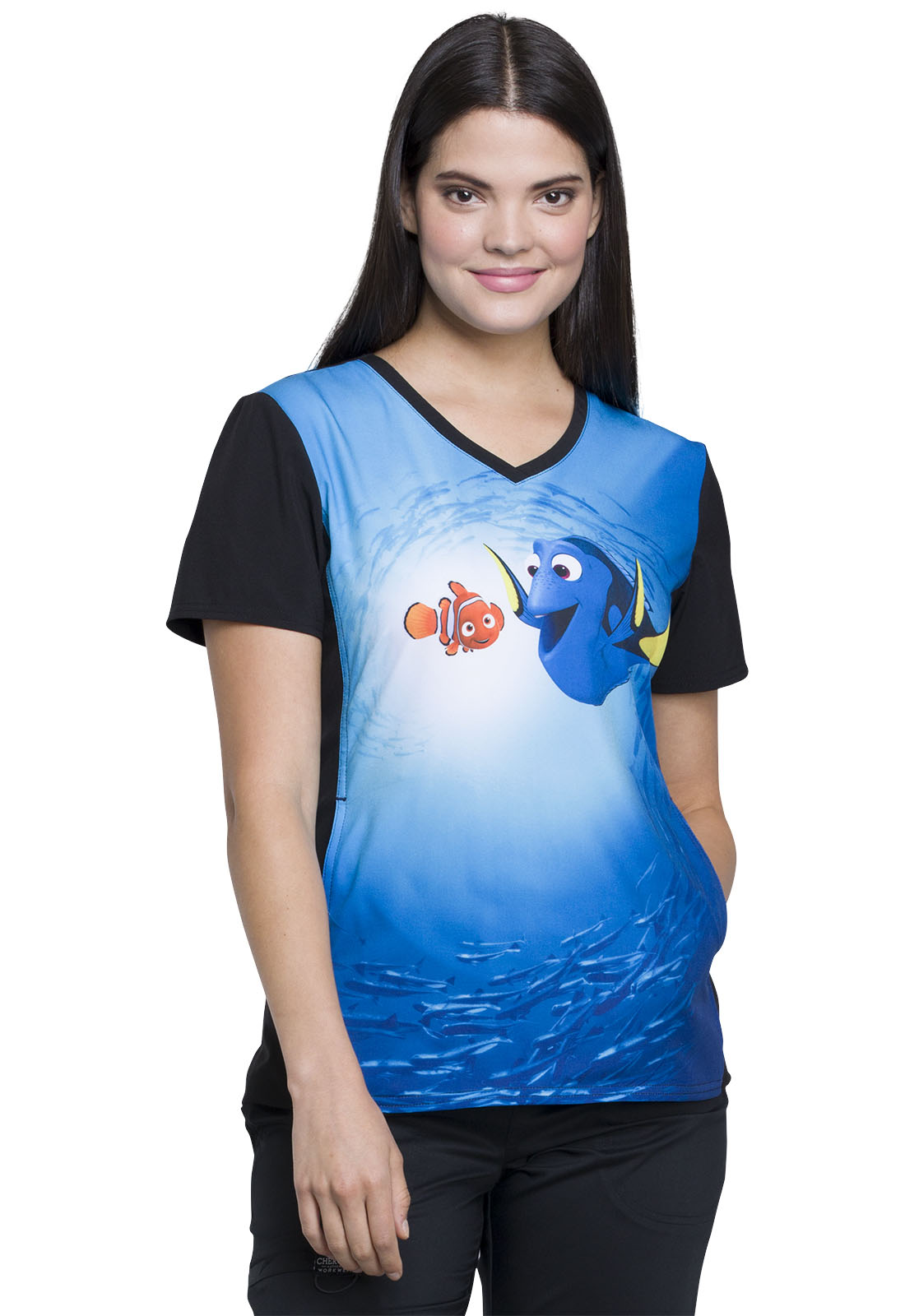  Cherokee Damen Kasack, Schlupfhemd mit Motiv "Dory und Nemo", Blau, V-Neck