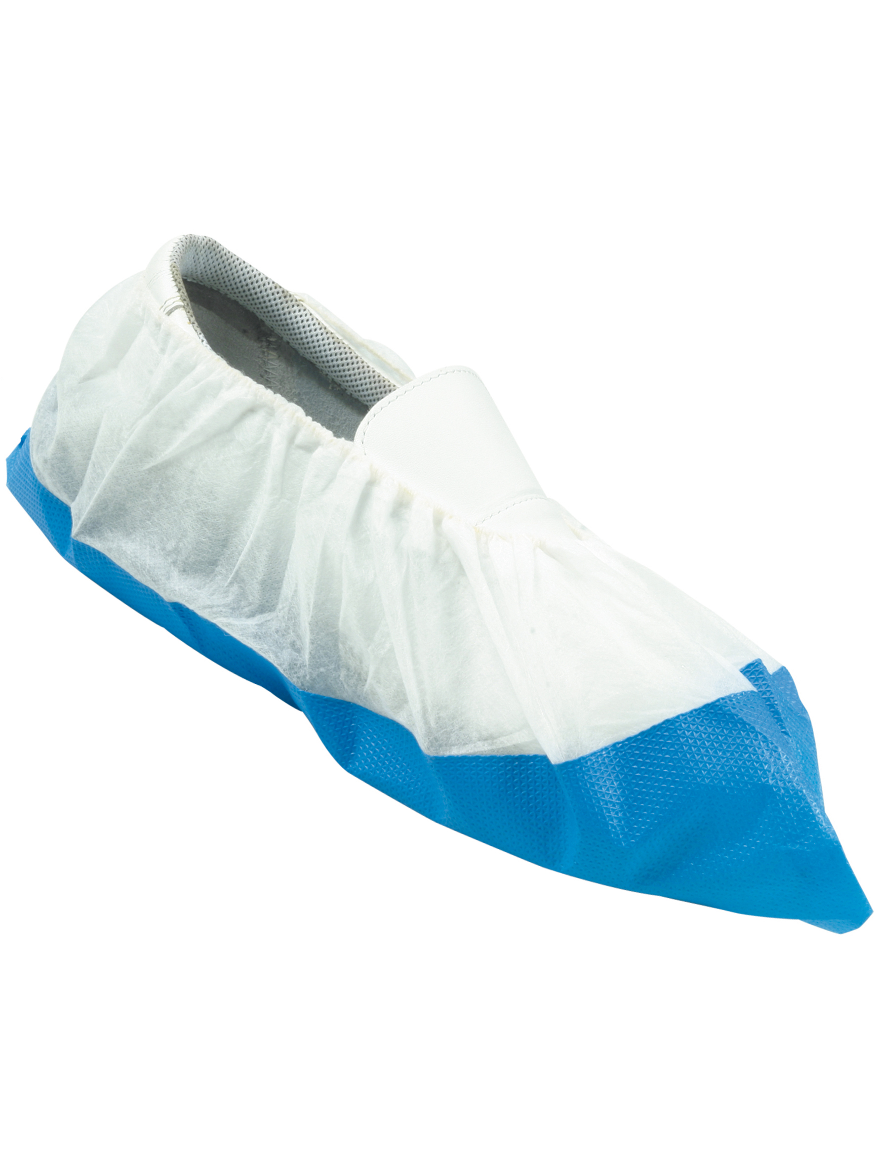 Überschuhe weißblau Polyethylen 50 Stück mit Gummizug und verstärkter Sohle