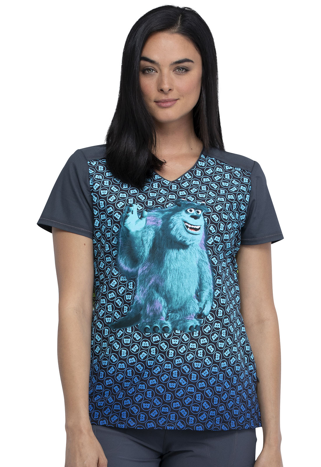  Cherokee Damen Kasack, Schlupfhemd mit Motiv "Monster AG", Blau, V-Neck