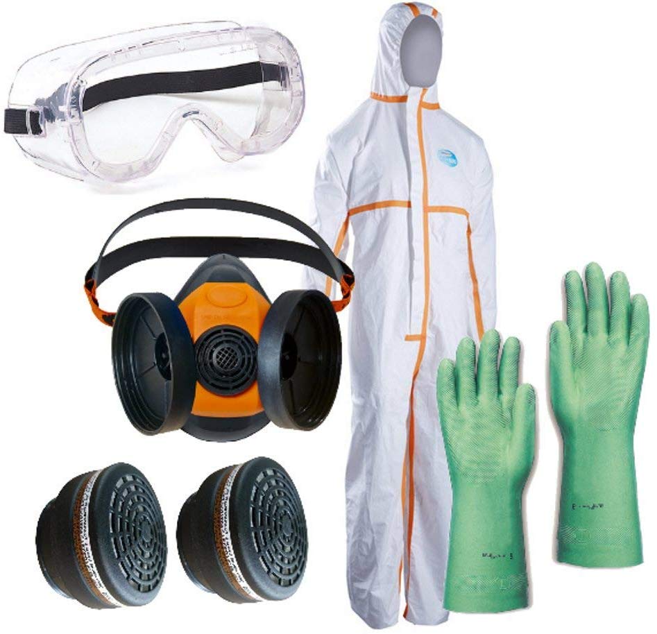 Singer Set Atem/Körper mit Maske,Brille Overall XL,Handschuhe, Beutel, Filter